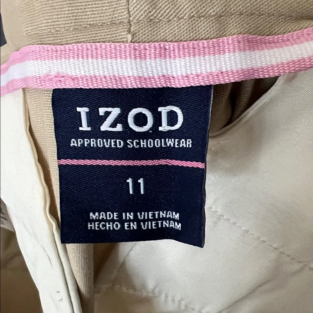 Izod Kids Skinny Stretch Bermuda Shorts Khaki School Uniform Unisex/Boys 11 NEW